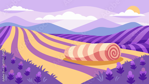 A fragrant lavender field where you can imagine yourself laying on a blanket soaking up the sun and letting go of all your stress and worries.. Vector illustration