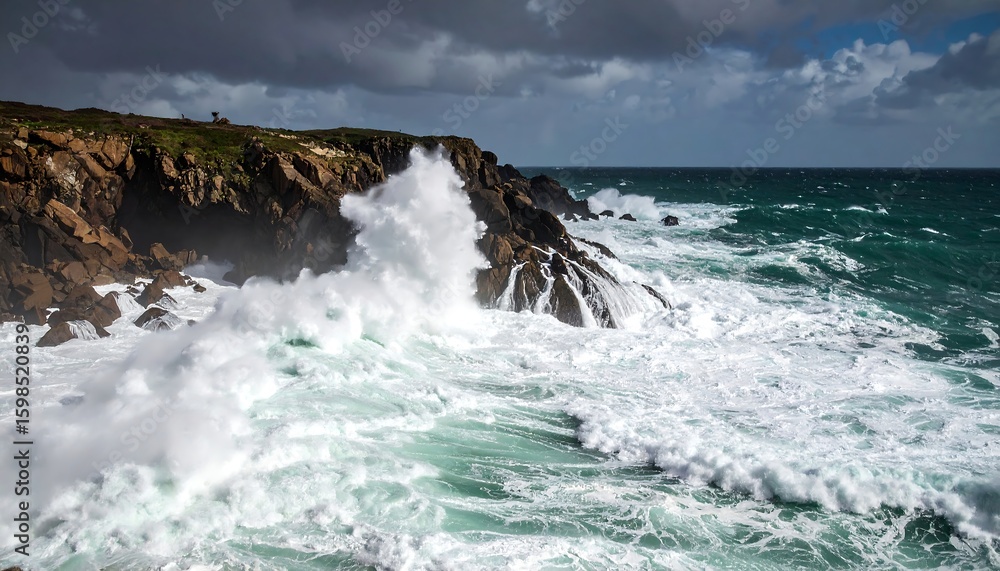 Fototapeta premium Powerful waves crash against rugged cliffs