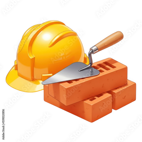 3d construction tools and materials isolated on transparent background