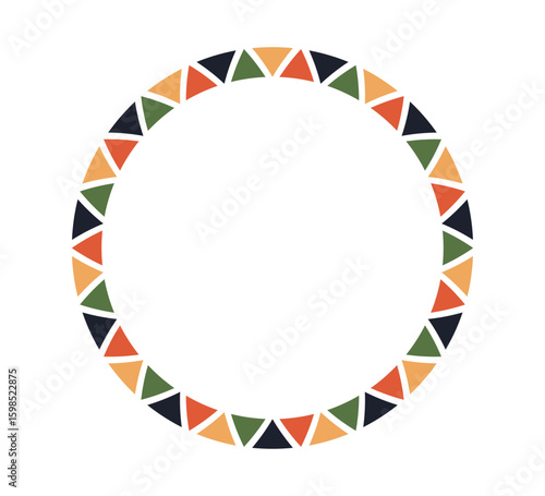 African pattern circle frame. Mexican ethnic motif border. Triangular ornament round frame. Sun stamp. African ethnic culture ornament Vector illustration isolated on white background.