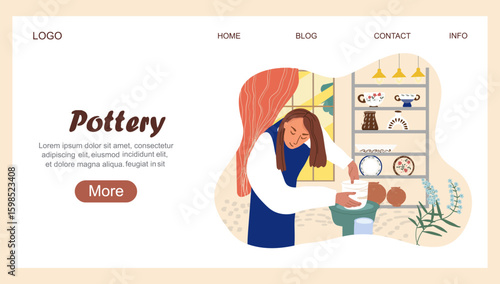 Landing page Pottery. Workshop concept. Creative hobby illustration capturing the joy of ceramics. Vector illustration hand drawn art.