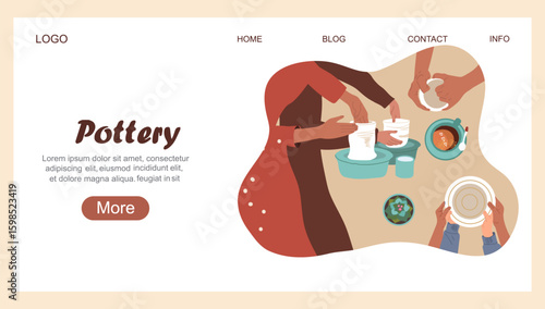 Landing page Pottery. Workshop concept. Creative hobby illustration capturing the joy of ceramics. Vector illustration hand drawn art.