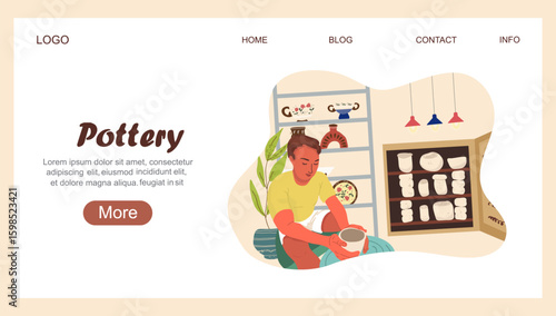 Landing page Pottery. Workshop concept. Creative hobby illustration capturing the joy of ceramics. Vector illustration hand drawn art.