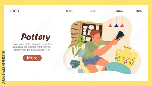 Landing page Pottery. Workshop concept. Creative hobby illustration capturing the joy of ceramics. Vector illustration hand drawn art.