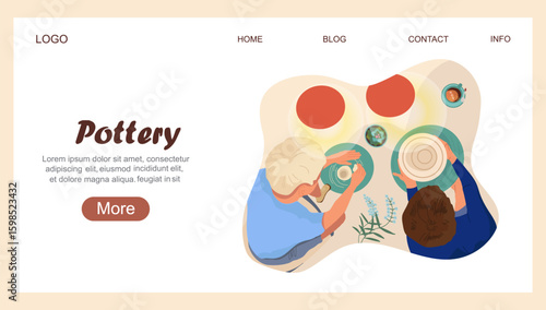 Landing page Pottery. Workshop concept. Creative hobby illustration capturing the joy of ceramics. Vector illustration hand drawn art.