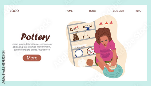 Landing page Pottery. Workshop concept. Creative hobby illustration capturing the joy of ceramics. Vector illustration hand drawn art.