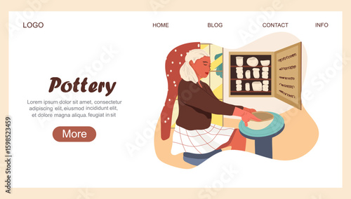 Landing page Pottery. Workshop concept. Creative hobby illustration capturing the joy of ceramics. Vector illustration hand drawn art.