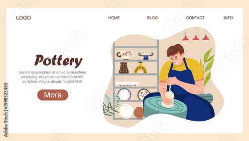 Landing page Pottery. Workshop concept. Creative hobby illustration capturing the joy of ceramics. Vector illustration hand drawn art.