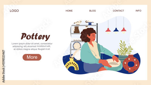 Landing page Pottery. Workshop concept. Creative hobby illustration capturing the joy of ceramics. Vector illustration hand drawn art.