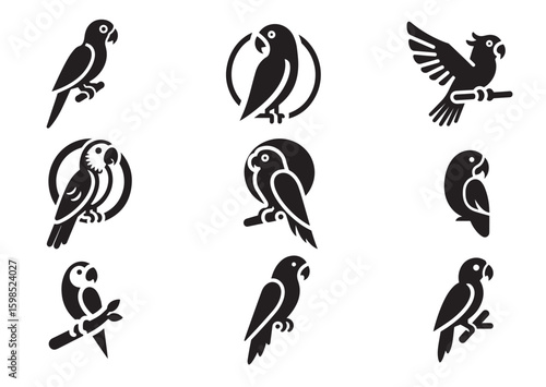 Parrot silhouette vector illustration Set