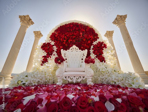 Wedding stage decoration with flowers roses and columns for event and ceremony decor