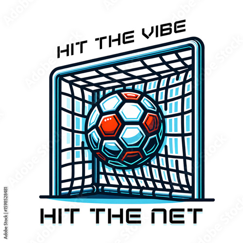 Goal-Oriented: A soccer ball finds its home within the net, a symbol of athletic success, set against a stark and dynamic backdrop.