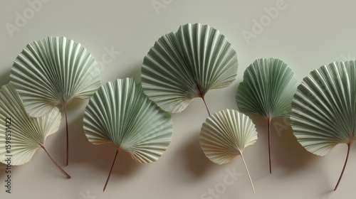 Green Leaves on Beige Background