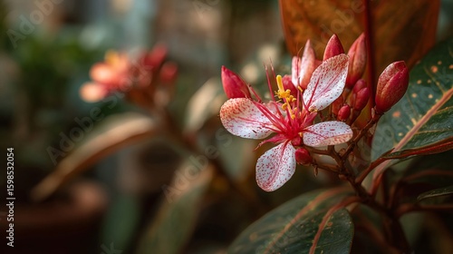 Close Up of Red and White Spotted Flower Blossom