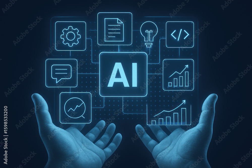 AI Concept with Hands, Illustration AI Concept with Hands, Illustration