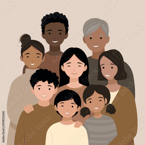 Diverse group of children and teens illustration

