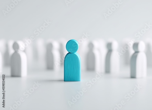 Wallpaper Mural Between two groups of beige figures stands a solitary blue figure, symbolizing a divide, a distinction, or a moment of decision, and underscoring the significance of individual choice within a Torontodigital.ca