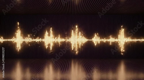 Dynamic golden audio waveform display vibrant glowing music equalizer abstract sound visualization for futuristic party backgrounds and digital content