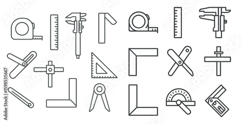 Collection of tools including a tape measure, ruler, and calipers. Concept of precision and accuracy