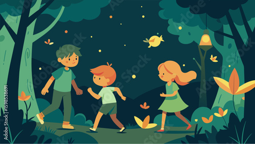 A chiaroscuroinspired piece capturing the nostalgia of childhood summers spent chasing fireflies.. Vector illustration