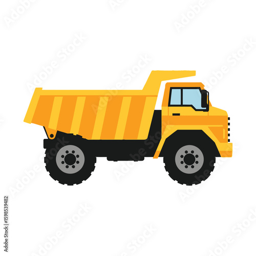 Bright Yellow Heavy Duty Dump Truck Construction Vehicle Illustration.