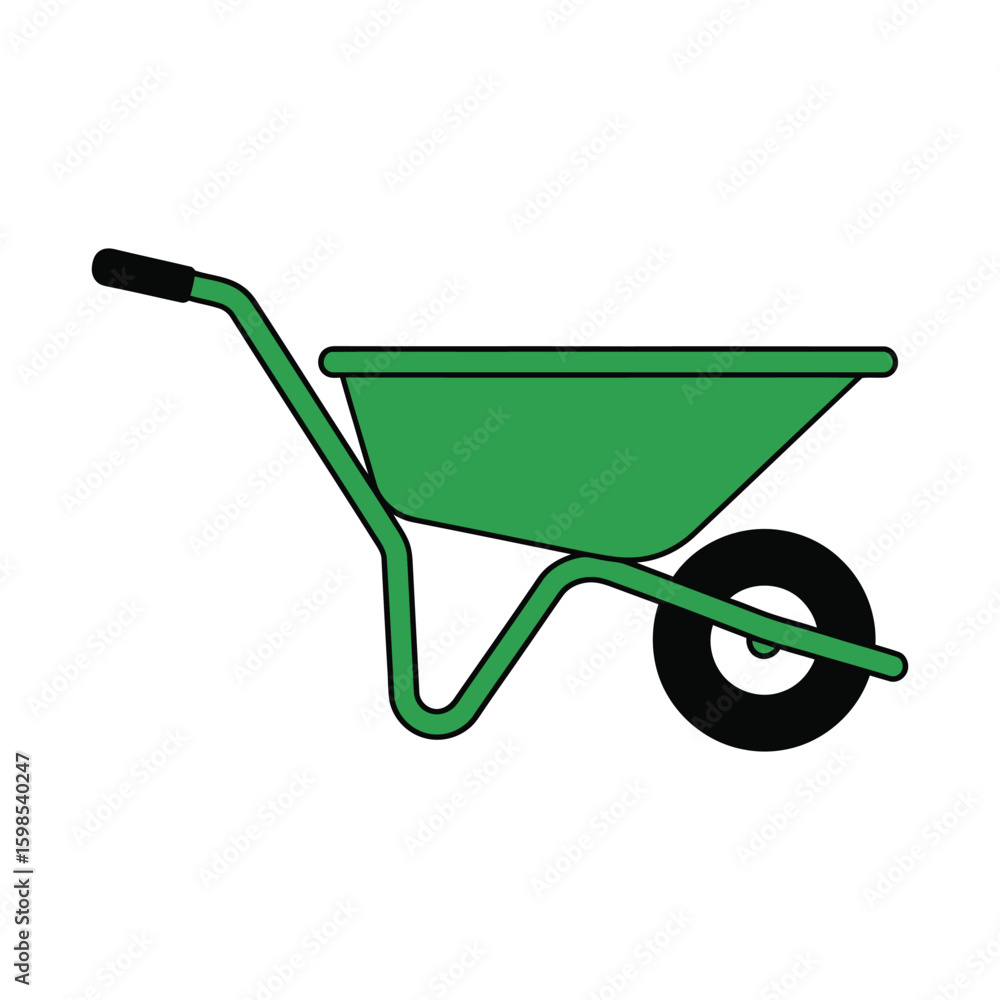 Green Wheelbarrow with Black Handle and Wheel. Green Wheelbarrow with Black Handle and Wheel.