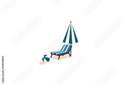 Vector illustration of a cartoon sun lounger with an umbrella	