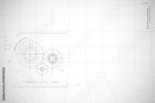Abstract mechanic parts of car engine or watch. Gear blueprint technical background. Cogs and wheels in gray color. Blueprint of working clock. Tech drawing of gears connection. Vector illustration.