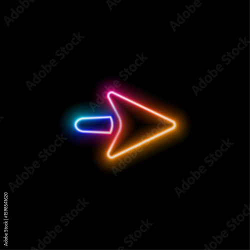 Bright blue color neon light arrow pointing to the left. arrow left neon glow icon black background.