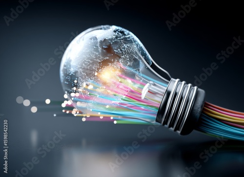 Against a dark canvas, a light bulb encases a world map, and from it, powerful beams of light radiate outward, symbolizing the global dissemination of innovative ideas and technologies