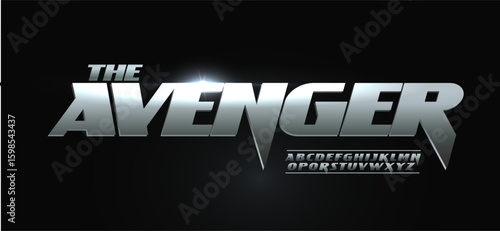 Cinematic racing font logo alphabet, bold steel sharp dynamic typescript for auto sport logotype, action headline, metallic typography, powerful typographic design, cinema poster. Vector typeset