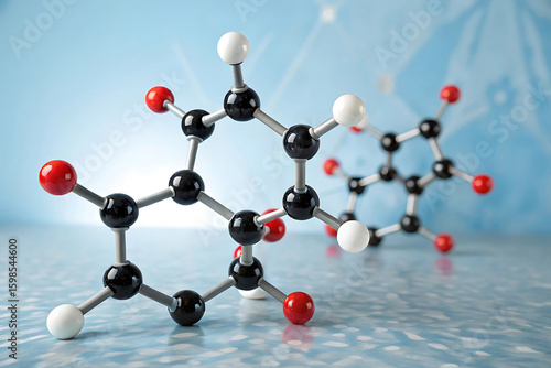 A closeup view of a colorful molecular structure model with interconnected atoms