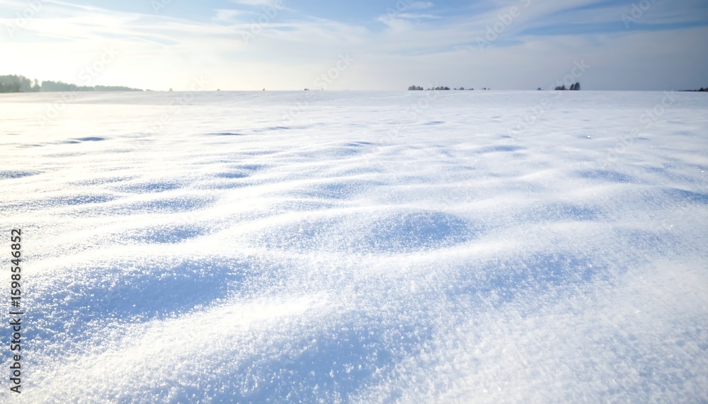 Obraz premium Snowy field, sunlight, winter landscape