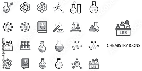 Chemistry simple concept 24 Grew color icons set .Vector illustration.