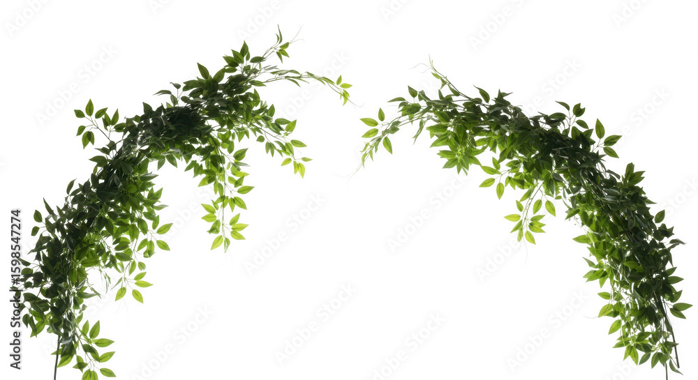Fototapeta premium Two green ivy vines arch gracefully, isolated on transparent background