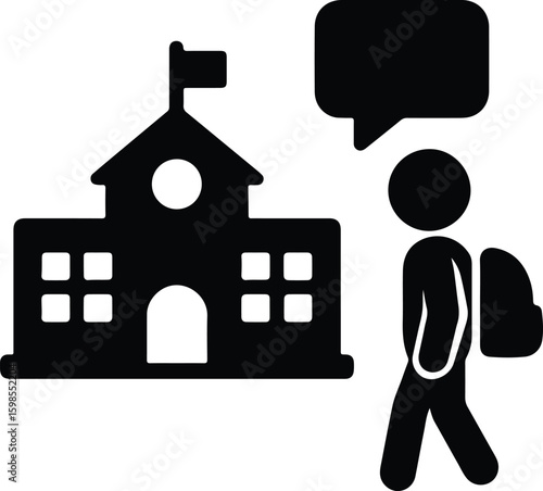 Silhouette student walking to school with speech bubble vector Illustrator