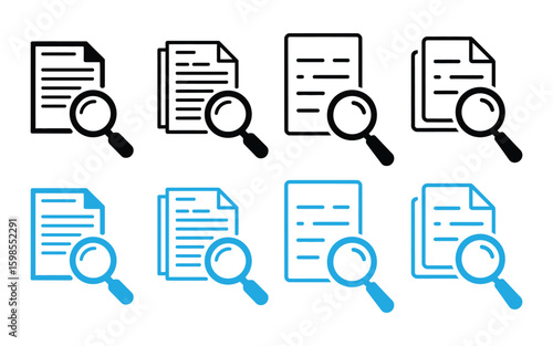 Analytic line icon set vector. research, magnifying glass, document, interpreter, overview symbol 