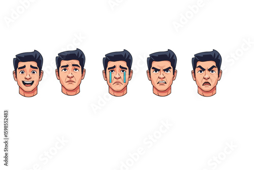 Illustration showing a man expressing different emotions and facial features