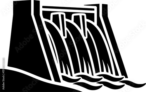Minimalist hydroelectric dam icon design
