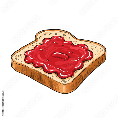 Toasted bread slice topped with strawberry jam in colorful style  