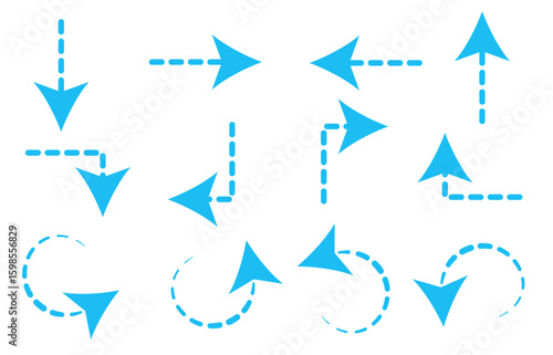 Beautiful and attractive dotted light blue arrows collections isolated on white background for design projects