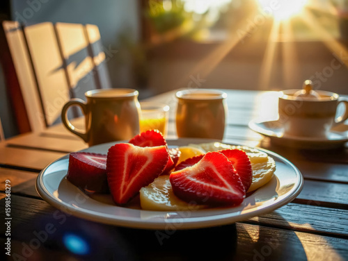 An illustration of a morning breakfast in a summer morning.