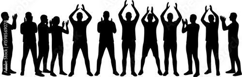 Applause people. Cheerful crowd cheering. Hands up. Silhouette vector	