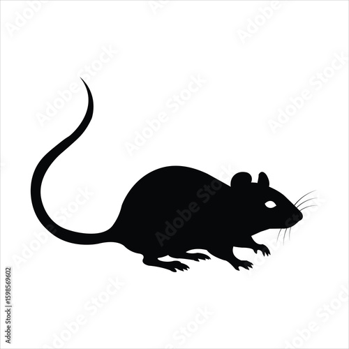 Black mouse silhouette vector icon. Simple rat illustration
