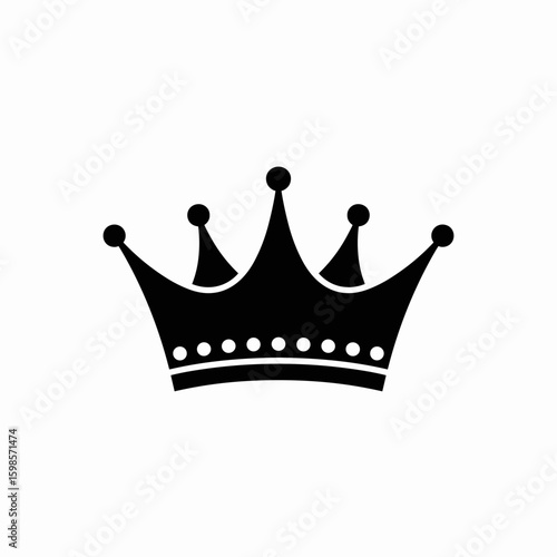 Elegant Black Crown Silhouette Royalty, Leadership, and Authority Icon on White Background