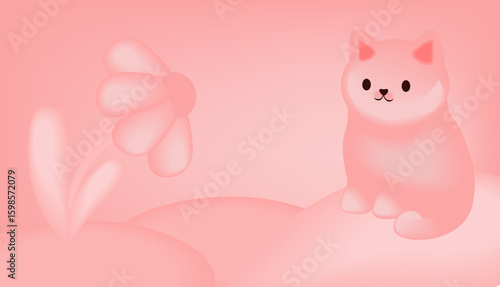 Fluffy, pink kitten soft gradient. cat. Futuristic background. mesh gradient. Vector element. Cute pet marshmallow