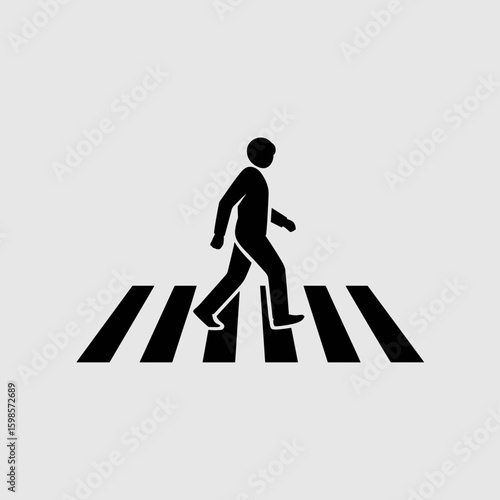 Pedestrian Crossing Symbol Black and White Illustration of a Person Walking Across a Zebra Stripe