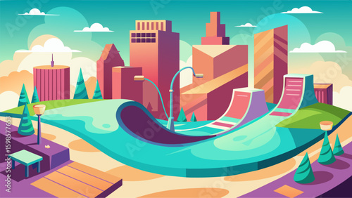 A fullyexplorable skateable city complete with virtual street art and hidden ramps is now open in the VR skatepark waiting to be discovered by. Vector illustration