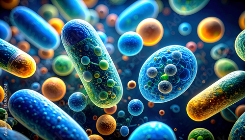 Microscopic Bacteria Colorful Closeup.