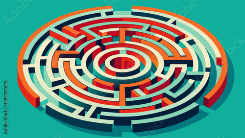 A complex labyrinth is expertly crafted with absolute precision a reflection of the artists intense dedication and focus.. Vector illustration